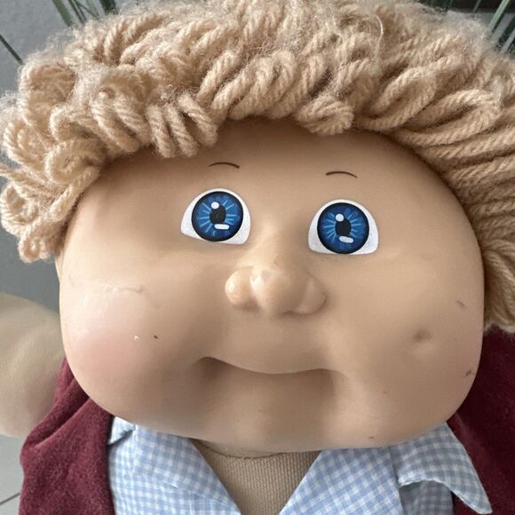 1982 VTG Cabbage Patch Kids Doll Boy Blonde Blue Eyes Dimples Jeans Vest Shoe - Picture 2 of 16